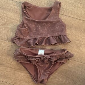 Girls Dark Mauve Ruffle Two-Piece Swimsuit - NWOT 2t